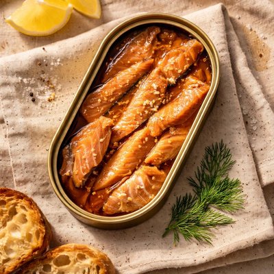 Wild fish can smoked salmon