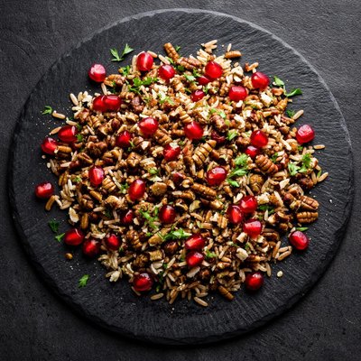 Wild rice with pomegranate seeds