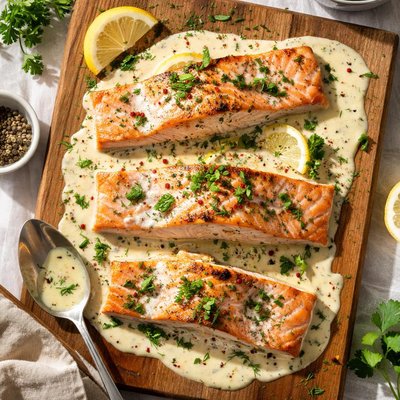 Wild salmon in herb cream