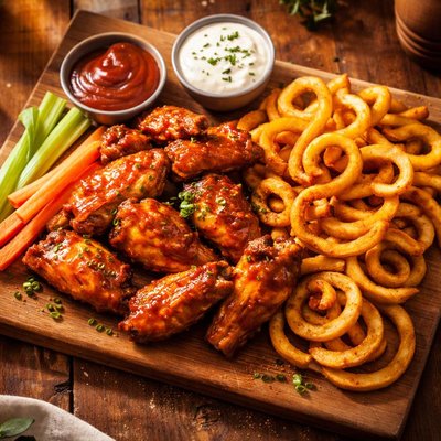 Wings and more curly fries