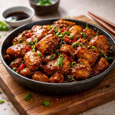 Wok-fried chicken with soya pepper glaze