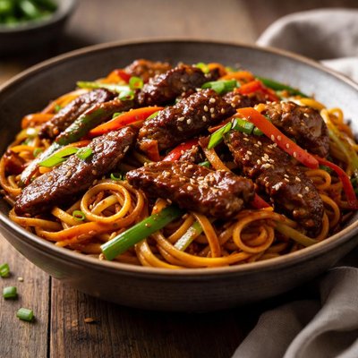 Wok noodles with szechuan sauce beef