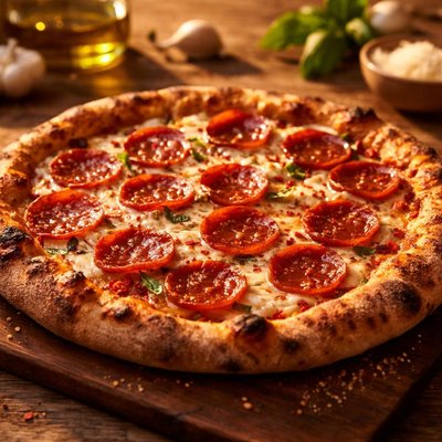 Wood fired pizza pepperoni