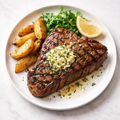 Woolorths porterhouse steak with garlic butter