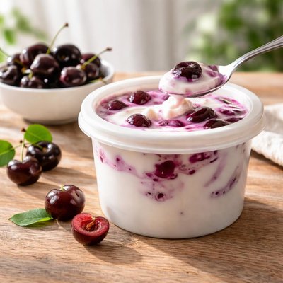 Woolworths full cream yogurt with black cherries
