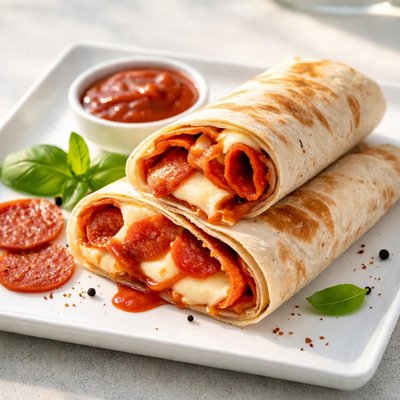 Wrap with cheese and pepperoni and ketchup