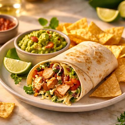 Wrap with chips and guacamole
