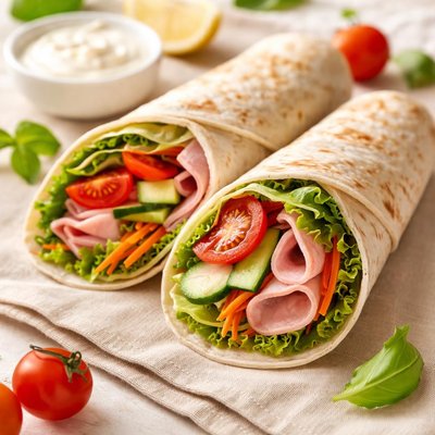 Wrap with ham and vegetables