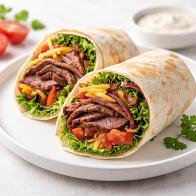 Wrap with roast beef and shredded cheese