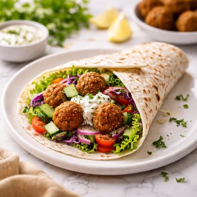Wrap with vegetables and fried balls