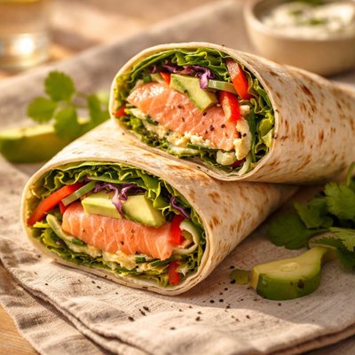 Wrap with vegetables and salmon