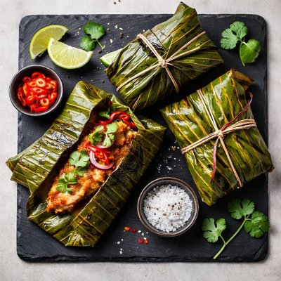 Wrapped banana leaf fish