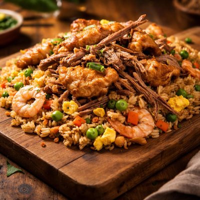 Yangzhou fried chicken with duck confit