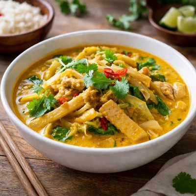 Yellow curry with bamboo shoots and cabbage