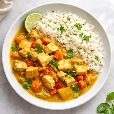 Yellow curry with chicken and rice