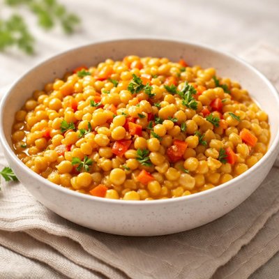 Yellow peas with vegetable brunoise