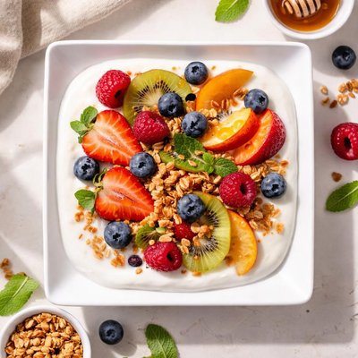 Yoghurt with fruit topping
