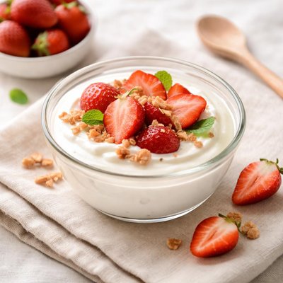 Yogurt and strawberries