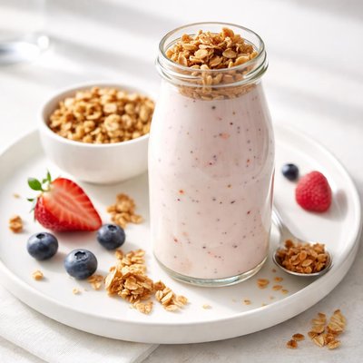 Yogurt flavored drink with granola