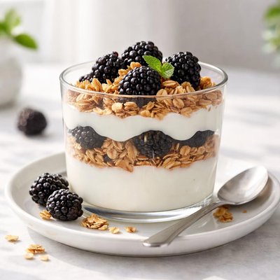 Yogurt parfait with blackberries