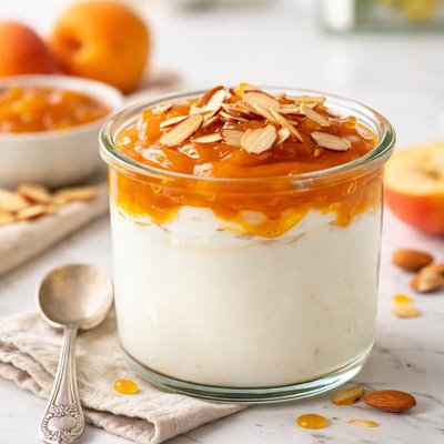 Yogurt with almonds and apricot jam