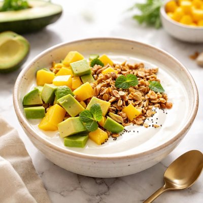 Yogurt with avocado and mango