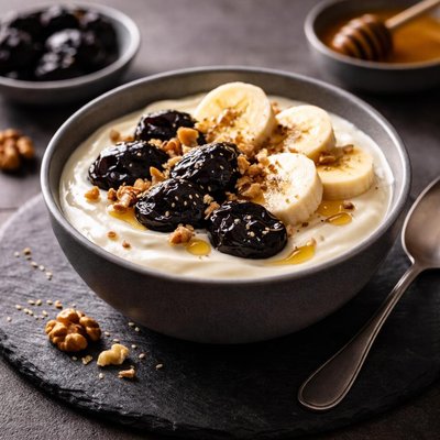 Yogurt with banana and prunes