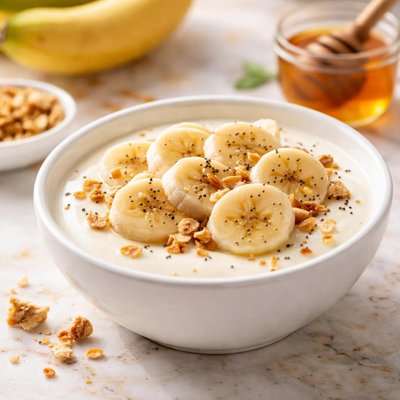 Yogurt with banana slices