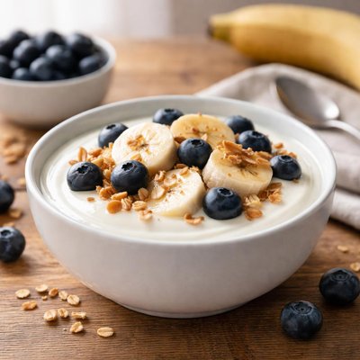 Yogurt with blueberries and bananas