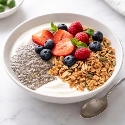 Yogurt with chia seeds and granola