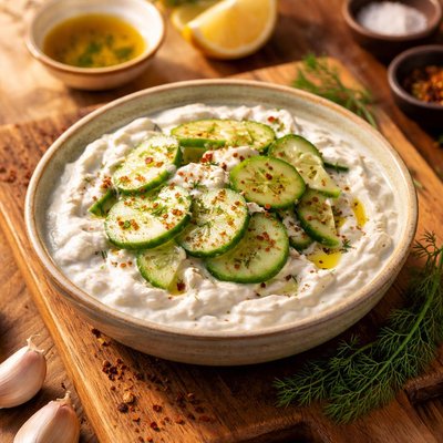 Yogurt with cucumber salad
