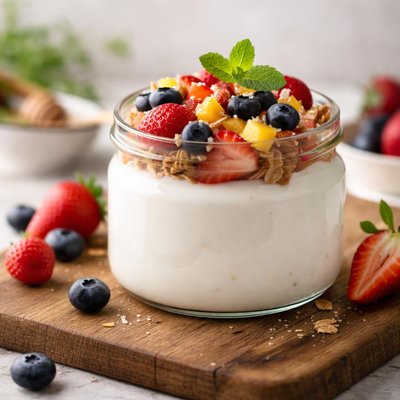 Yogurt with fruit topping
