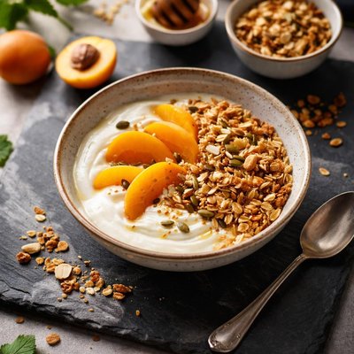 Yogurt with granola and apricots