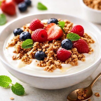 Yogurt with granola and berries