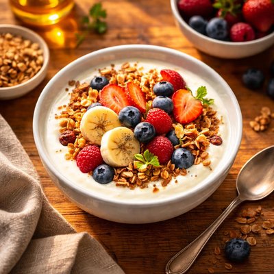 Yogurt with granola and fruits