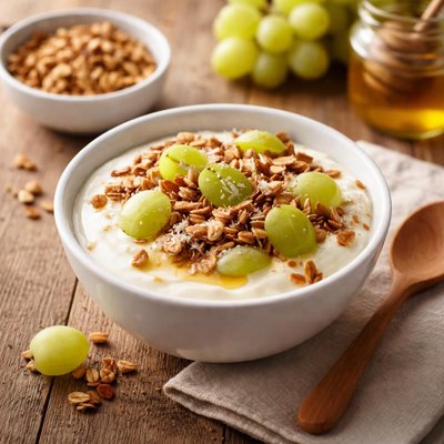 Yogurt with granola and grapes