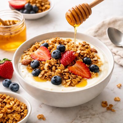 Yogurt with granola and honey