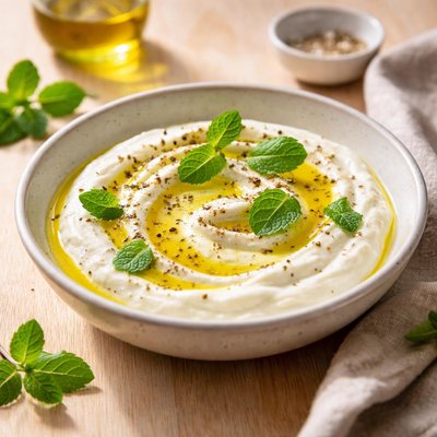 Yogurt with olive oil and mint