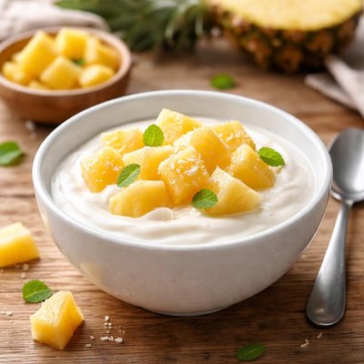 Yogurt with pineapple chunks