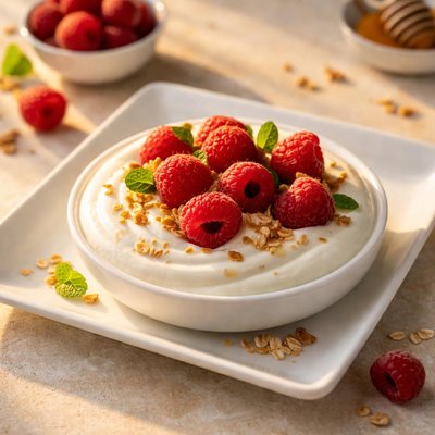 Yogurt with raspberries