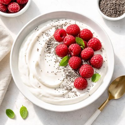 Yogurt with raspberries and chia seeds