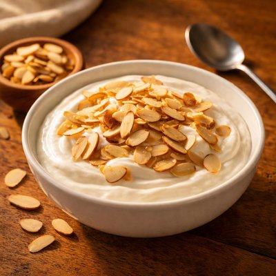 Yogurt with sliced almonds
