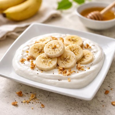 Yogurt with slices of banana