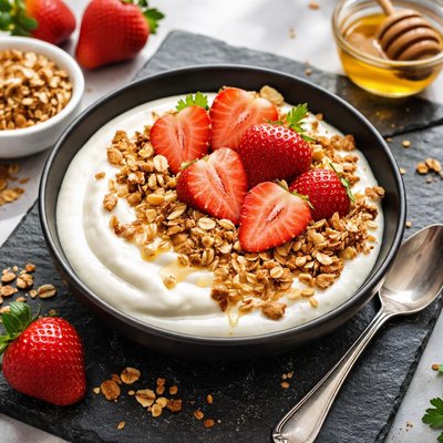 Yogurt with strawberries and granola