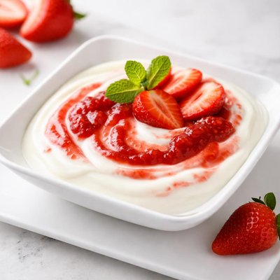 Yogurt with strawberry jam