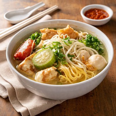 Yong tau foo soup with noodle and kway tiao