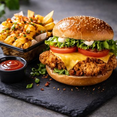 Zinger burger with cheese fries