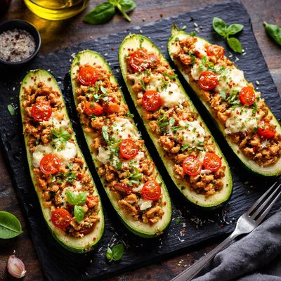 Zucchini with turkey meat and mozzarelka cheese
