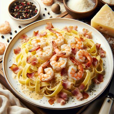 Image of 15 Minute Shrimp Carbonara Fettuccine