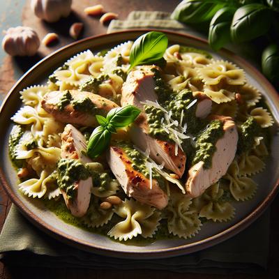 Image of 20 Minute Creamy Pesto Chicken and Bow Ties